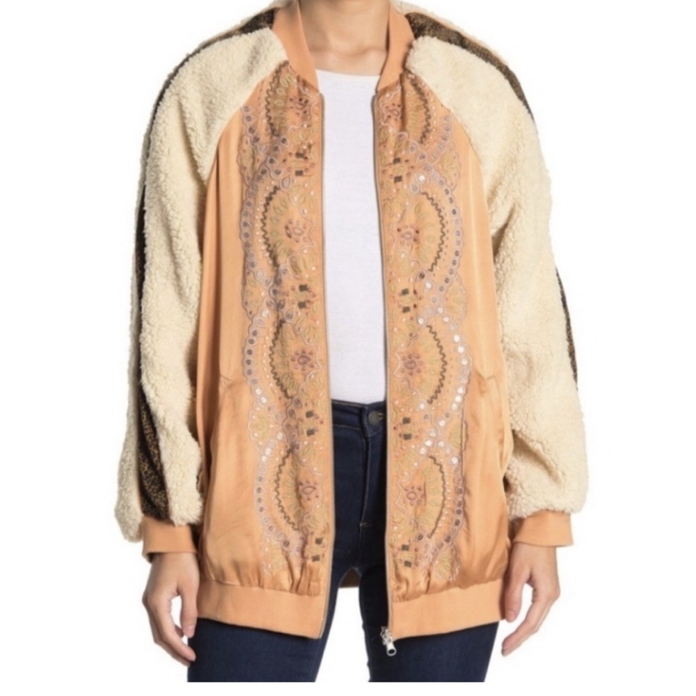 Free People Wicked Games NWT Reversible Oversized Embroidered Bomber Jacket XS